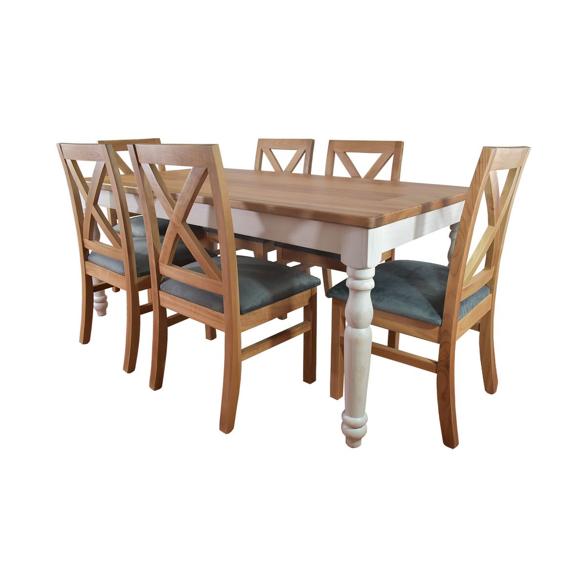 MUEBLES NATIVA - Comedor Ingles 100×180 6 sillas Cruz Gris