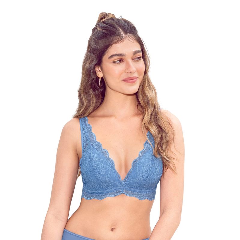 LEONISA - Bralette con copas en espuma cubierto en encaje 091012 Azul Medio