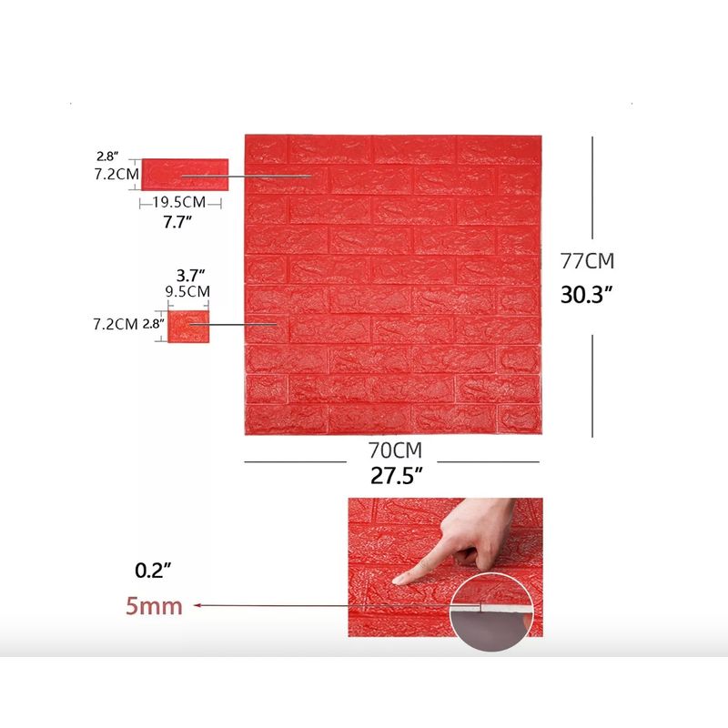 GENERICO - Pack 10 Lamina Papel Mural Autoadhesivo 3d Ladrillo 70x77