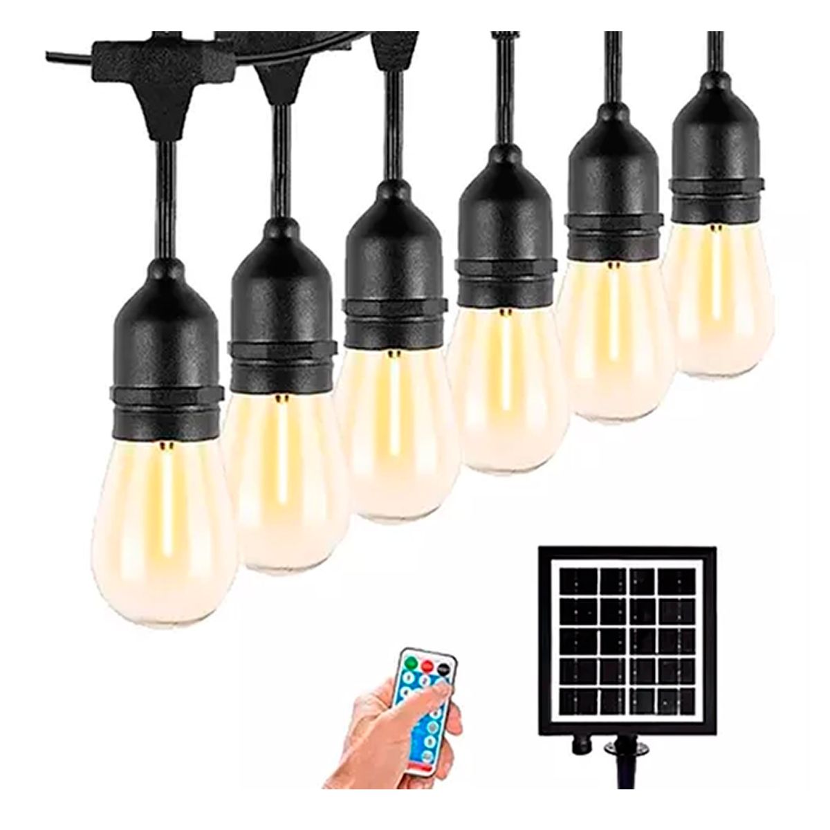ESHOPANGIE - Guirnalda 10 Metros Panel Solar Con 10 Ampolletas Led Calida