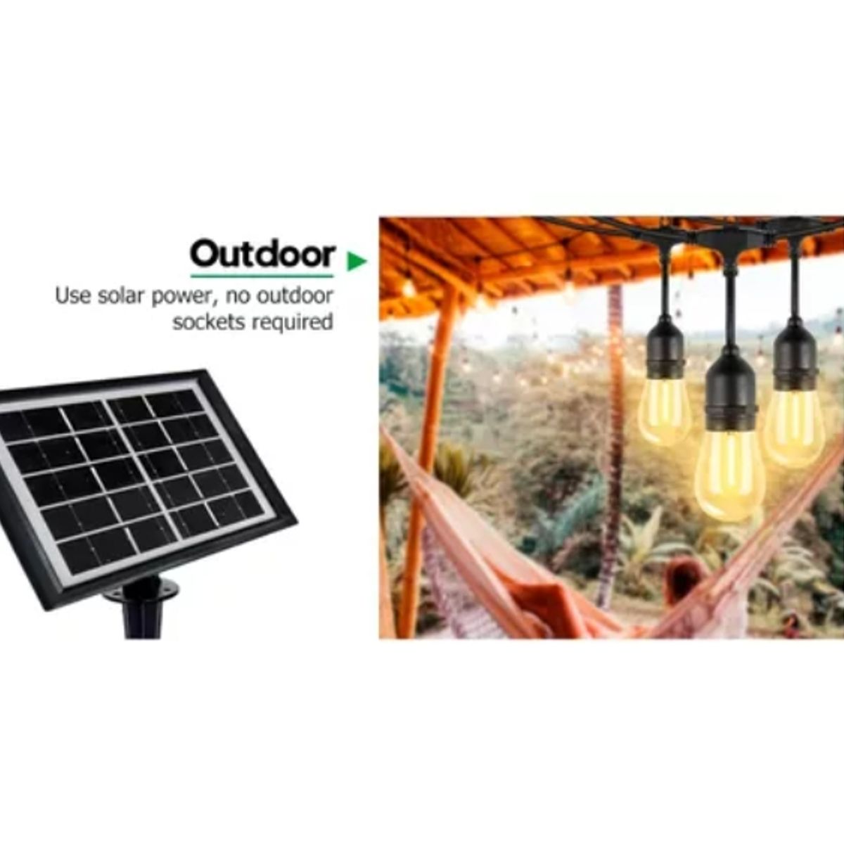 ESHOPANGIE - Guirnalda 10 Metros Panel Solar Con 10 Ampolletas Led Calida