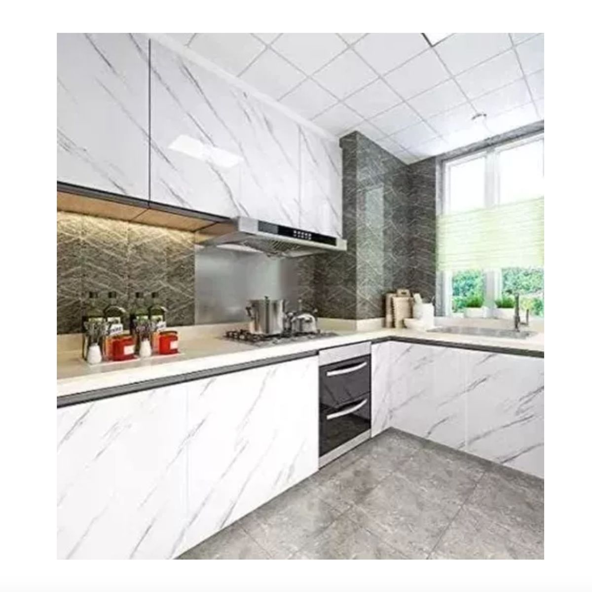 GENERICO - Caja 56 Laminas Adhesiva Efecto Mármol 30x60 Blanca