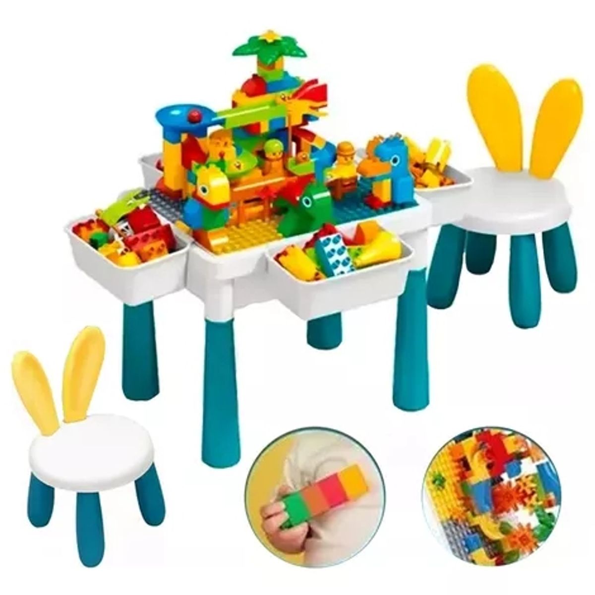 GENERICO - Juego Incluye Bloques 190pc , Mesa , 2 Silla, 4 Cajas Latera