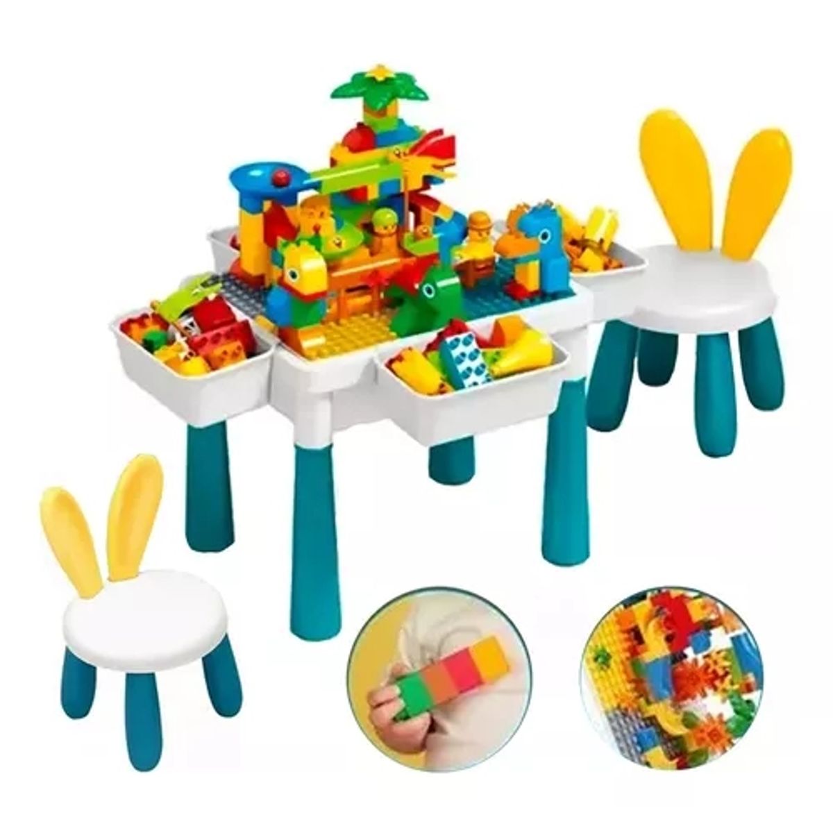 GENERICO - Juego Incluye Bloques 190pc , Mesa , 2 Silla, 4 Cajas Latera