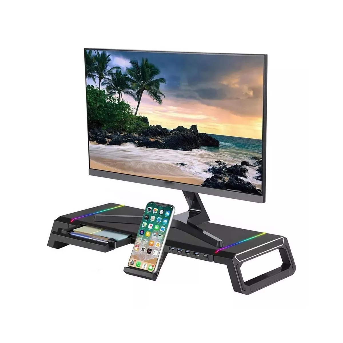 GENERICO - Soporte Monitor Rgb Organizador Escritorio Linkon Puerto Usb