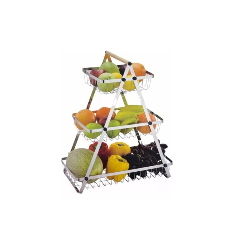 GENERICO - Cesta De Metal Frutero 3 Niveles Multiuso Y Decoración Plateado