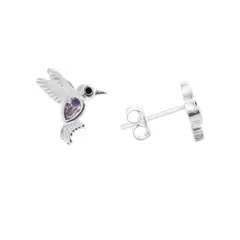 GENERICO - Aros de Plata Con Colibríes y Circón Lavanda