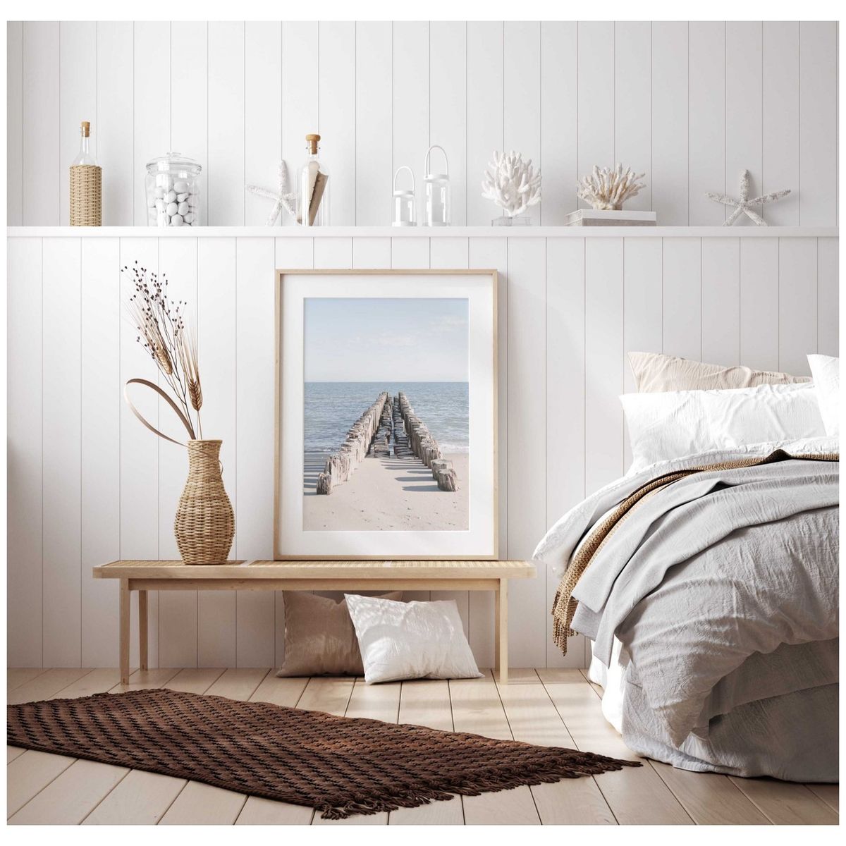 PAPEL ILUSTRADO - Set Playa y calma  40x50 cm Marco Madera Natural