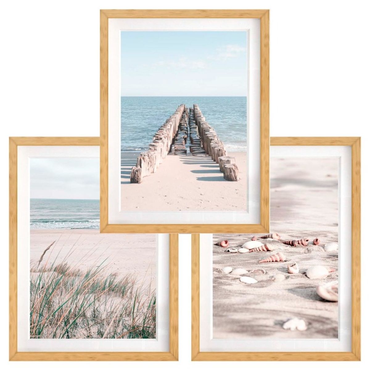 PAPEL ILUSTRADO - Set Playa y calma  40x50 cm Marco Madera Natural