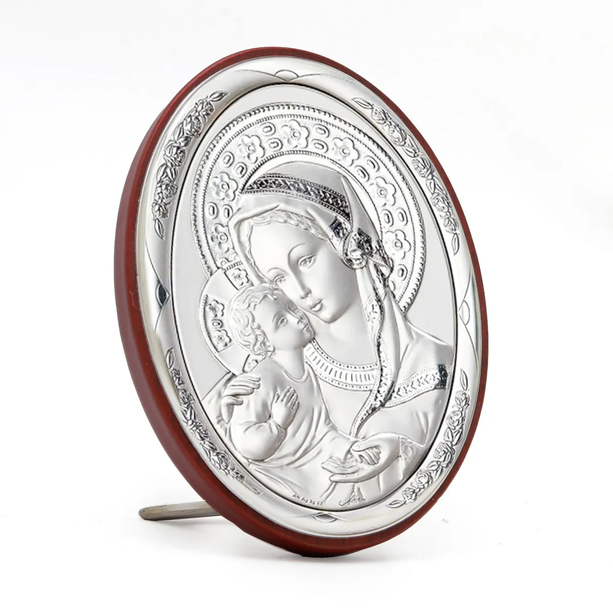 GENERICO - Cuadro Religioso Italiano Virgen con niño en Plata 925