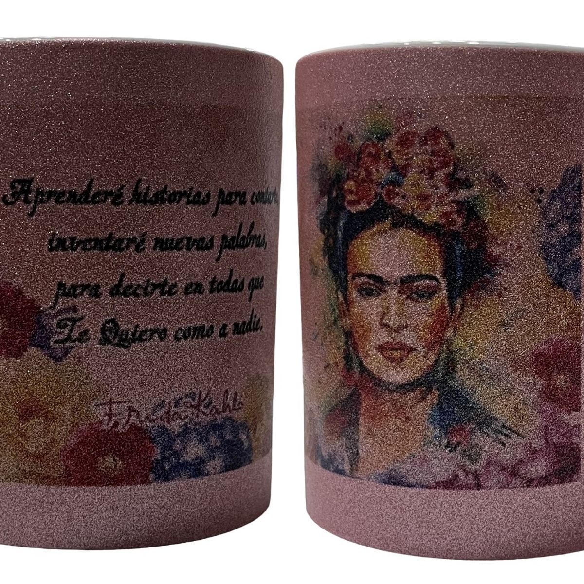 GENERICO - Hermoso Tazón Mug Glitter rosado - Frida Kalho - Mod. 5