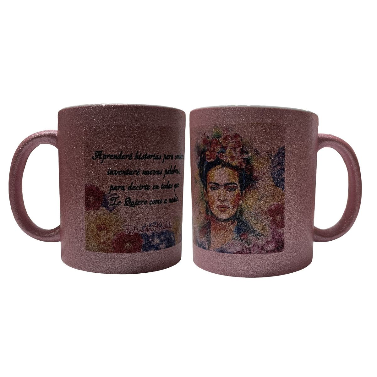 GENERICO - Hermoso Tazón Mug Glitter rosado - Frida Kalho - Mod. 5