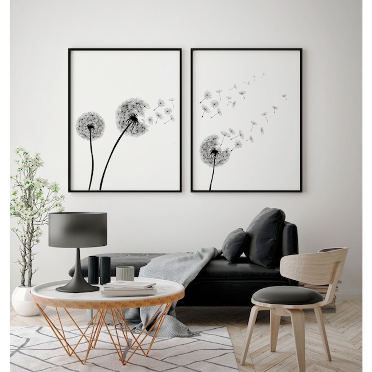 PAPEL ILUSTRADO - Set 2 Cuadros Dandelion 40x50 Marco Negro