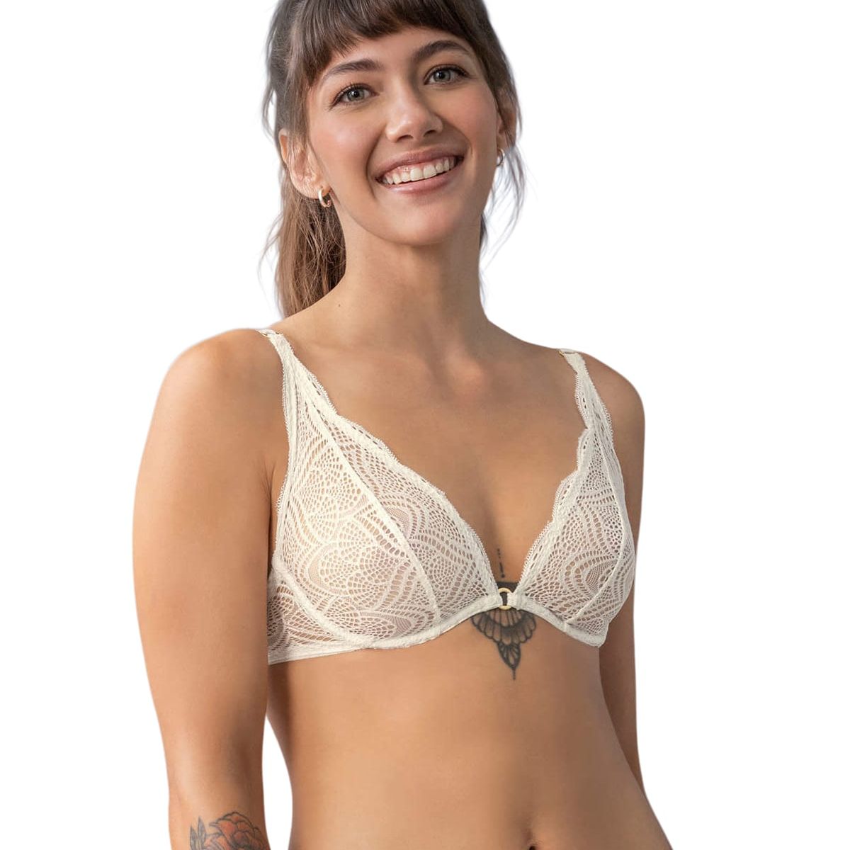 LEONISA - Bralette en encaje con transparencias y arco 091017 Marfil Crudo