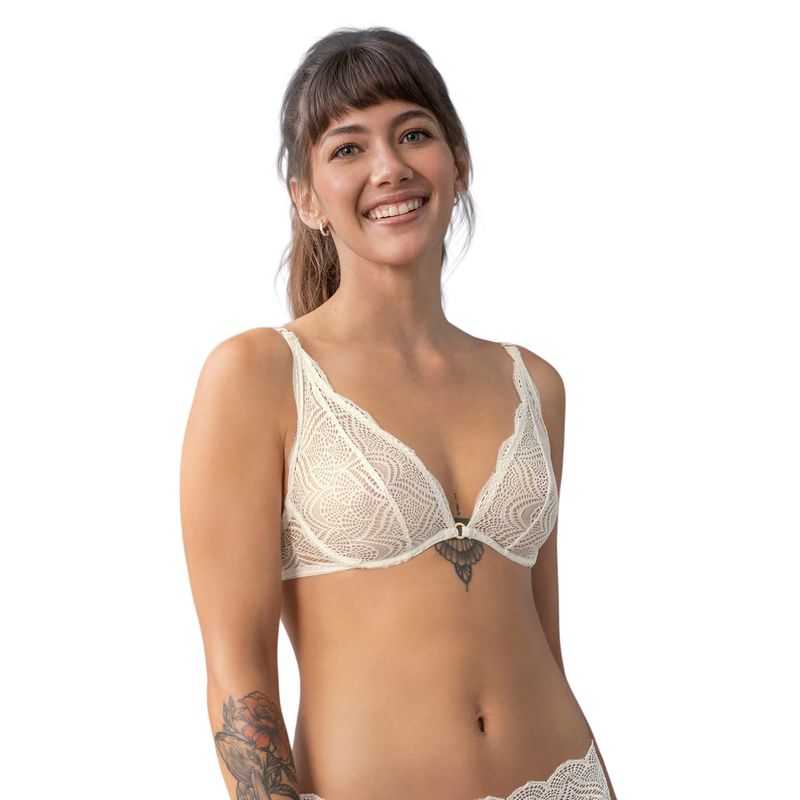 LEONISA - Bralette en encaje con transparencias y arco 091017 Marfil Crudo