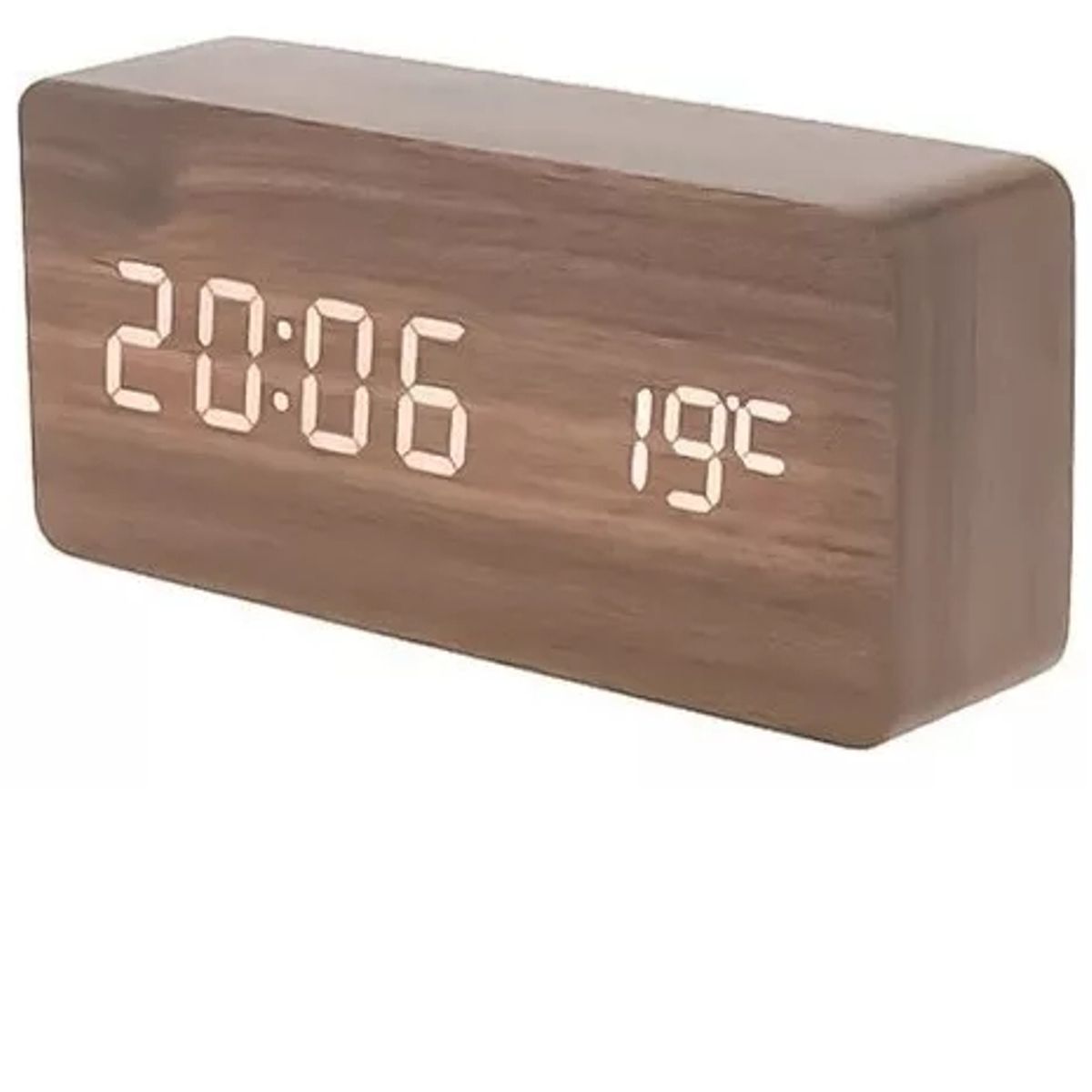 GENERICO - Reloj Despertador Digital De Madera Luz Lcd Pilas Y Usb 1299