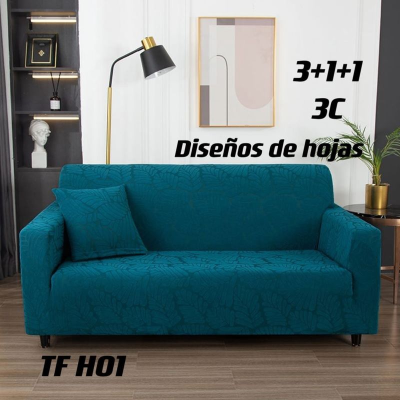 GENERICO - Funda sofa cubre sillón diseño texturizado set completo 3+1+1  TURQUESA