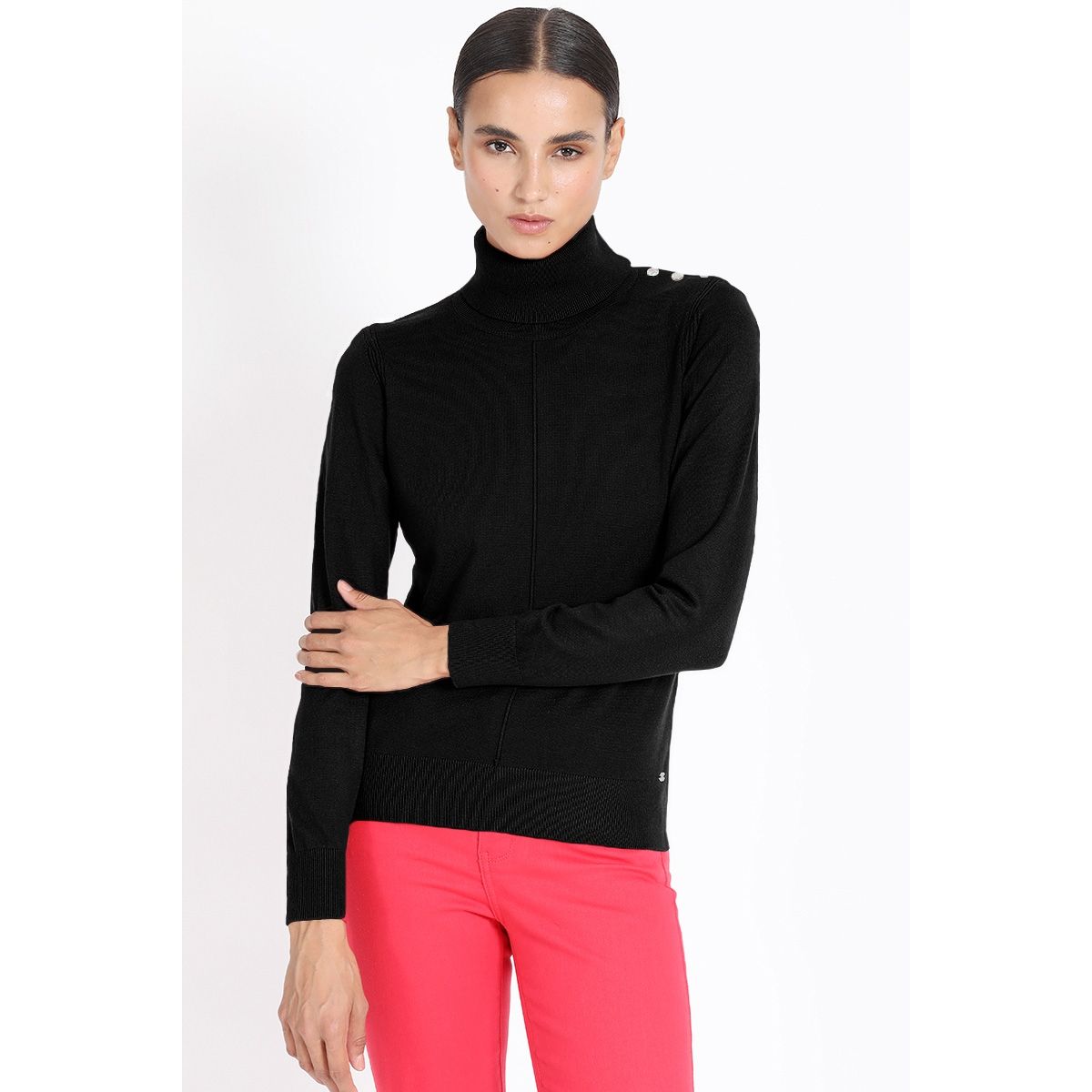 LIOLA - Tejido Punto, Botones En Hombro, Negro Liola