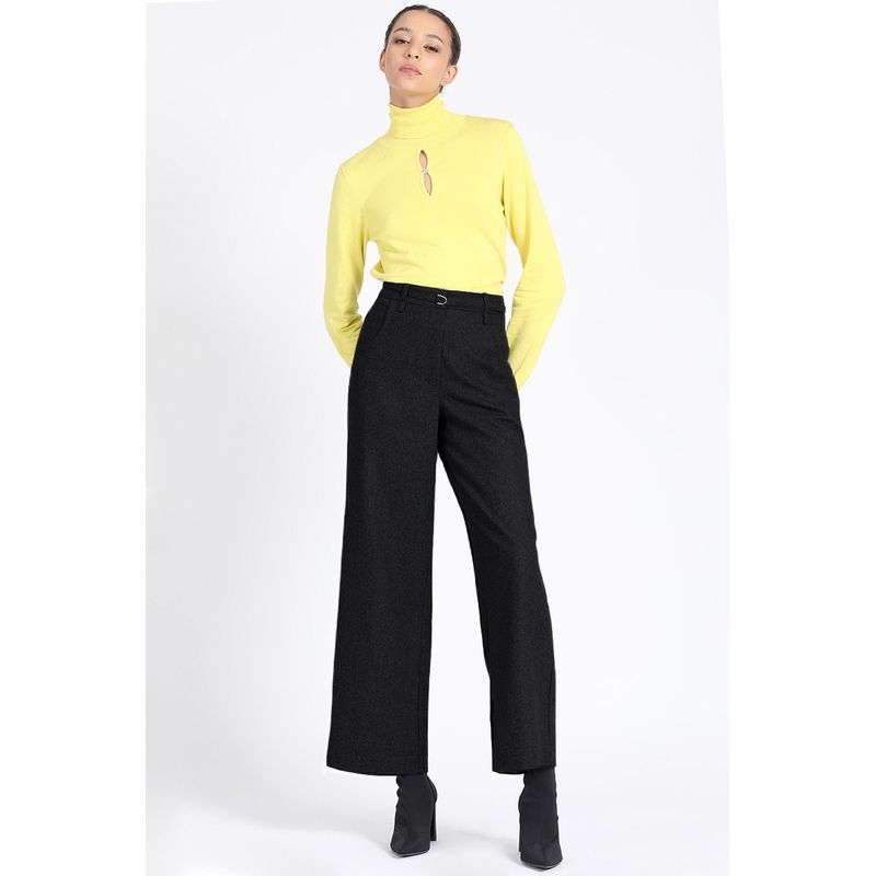 LIOLA - Pantalon Ancho, Tiro Medio Con Cinturon, Negro Liola