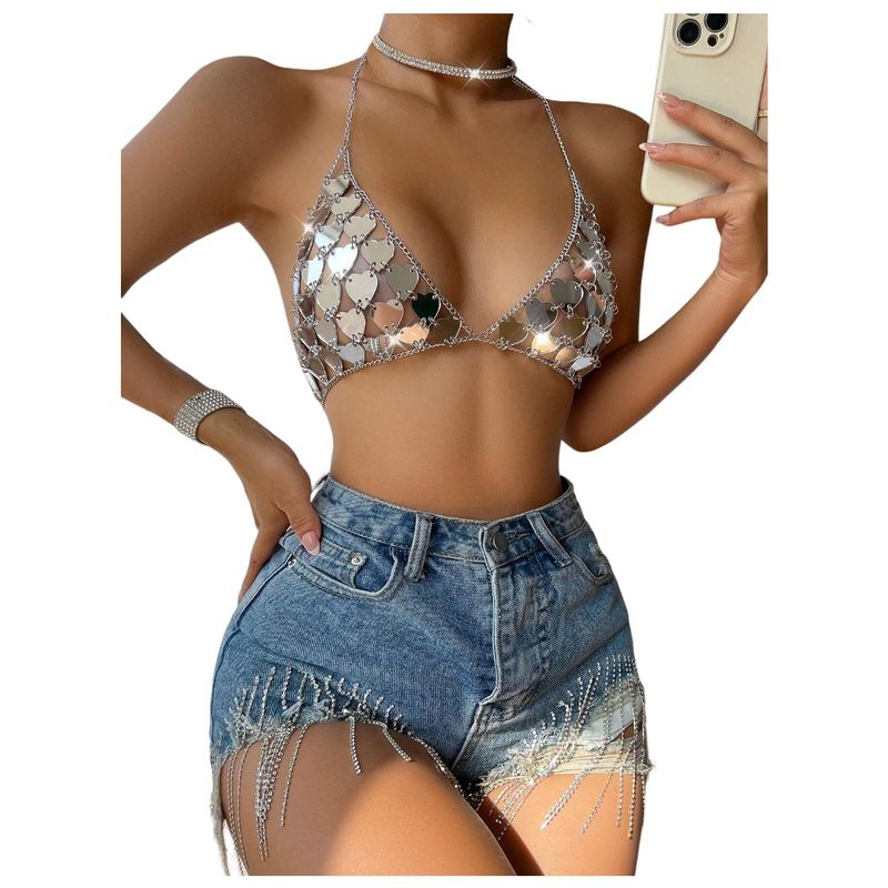 GARSIL - Crop Top Mujer - Sosten De Fiesta - Lentejuelas Con Forma de Corazon