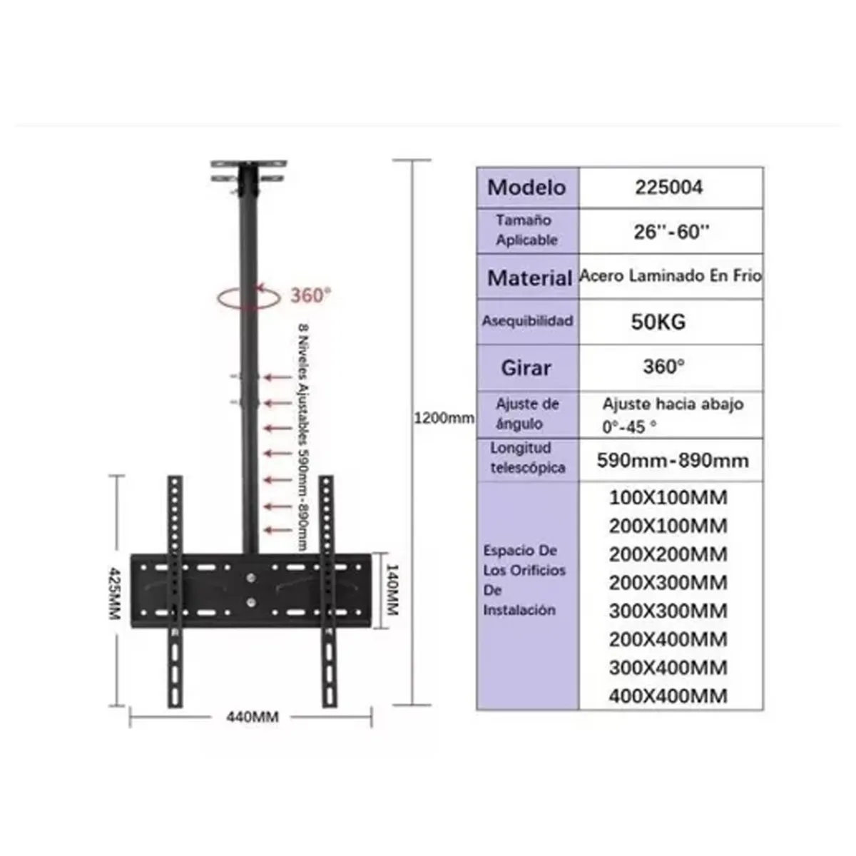 GENERICO - Soporte Tv Techo O Pared Ajustable Base 26  A 60