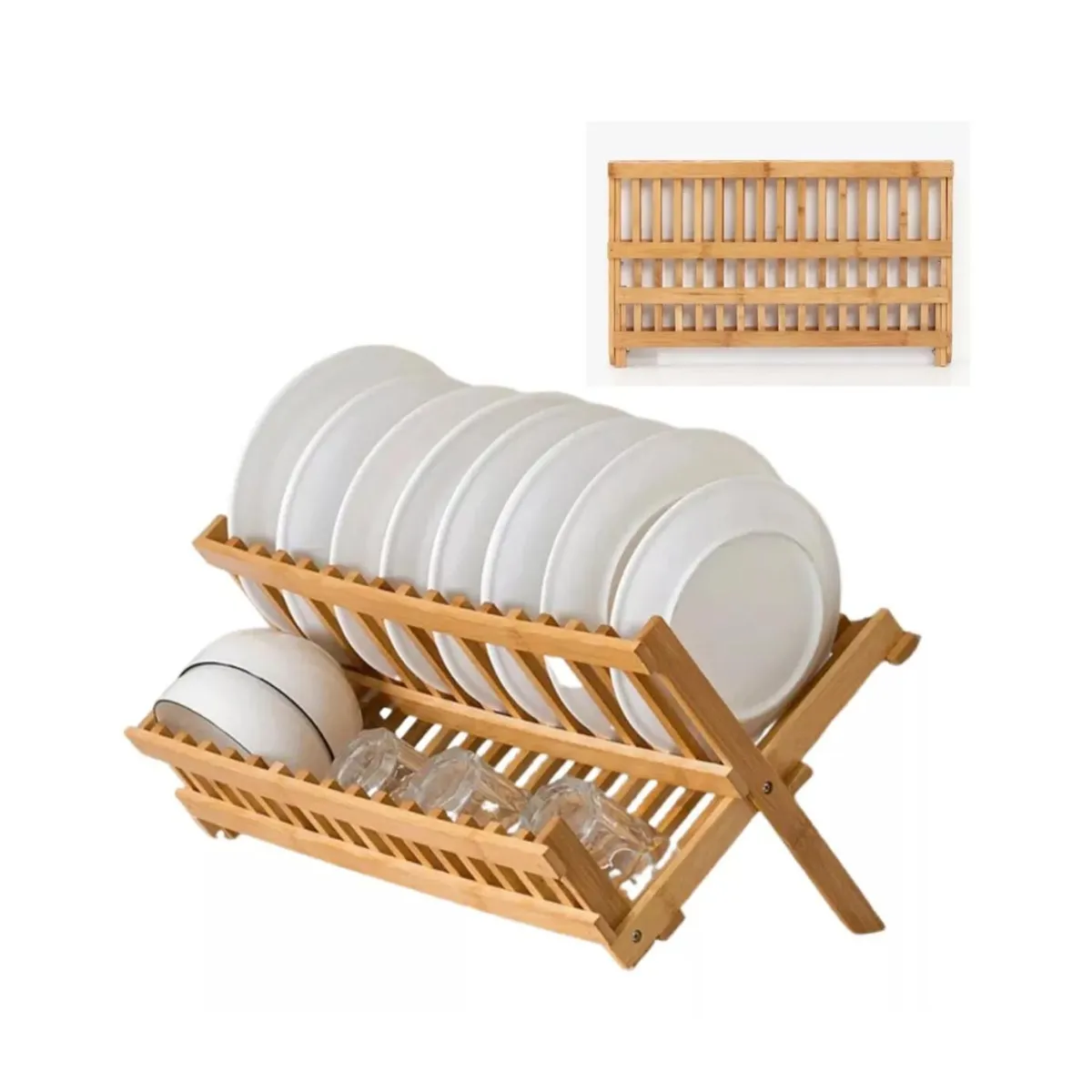 GENERICO - Organizador Escurridor De Platos Auxiliar de Madera Bambú