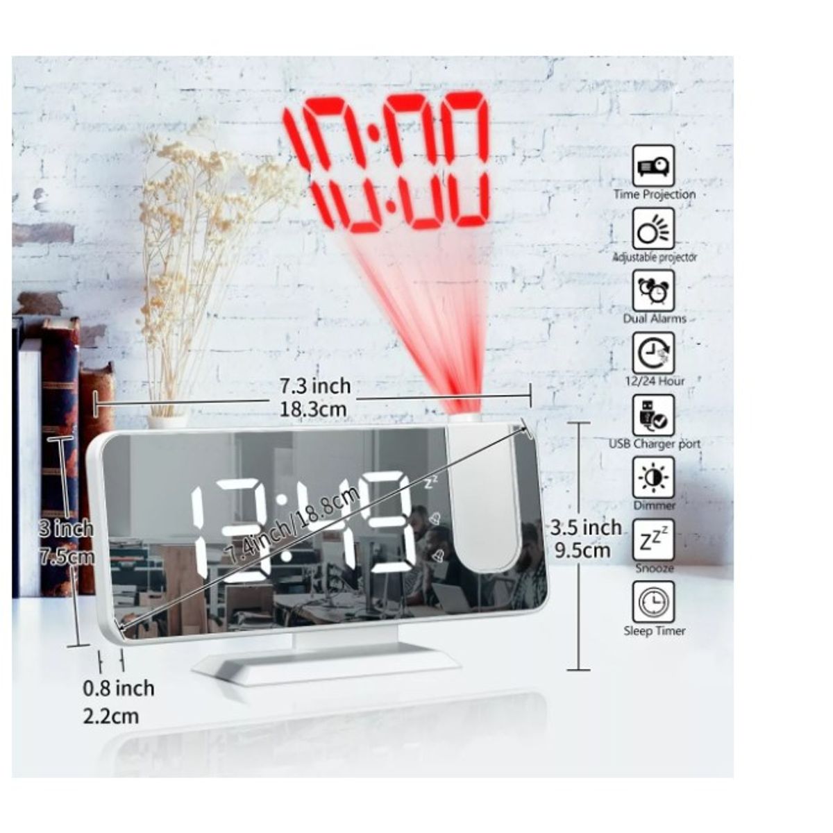 GENERICO - Reloj Despertador Led Con Radio Proyector Y Pantalla Grande