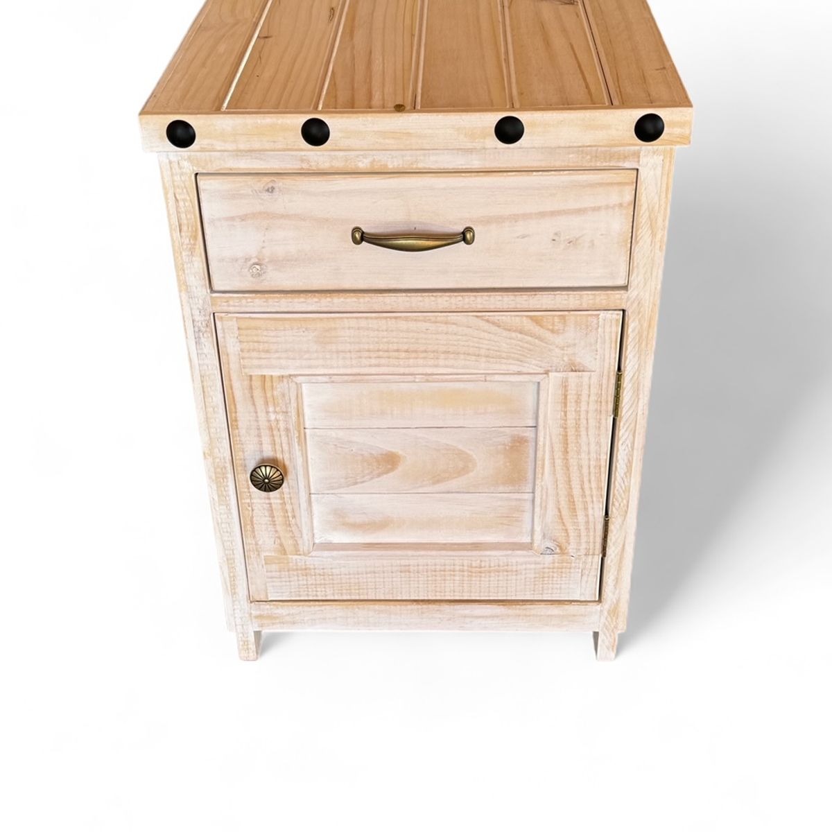 TAIKKEE - VELADOR RUSTICO BLANCO DECAPADO EN MADERA 1 CAJON 1 PUERTA