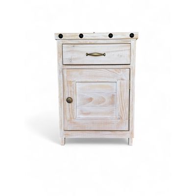 Imagen 2 del producto VELADOR RUSTICO BLANCO DECAPADO EN MADERA 1 CAJON 1 PUERTA