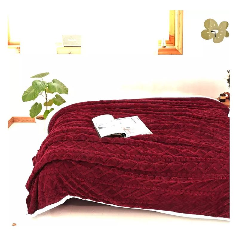 GENERICO - Frazada Polar Con Chiporro Medida 220x230cm King - 2 Plazas Burdeo