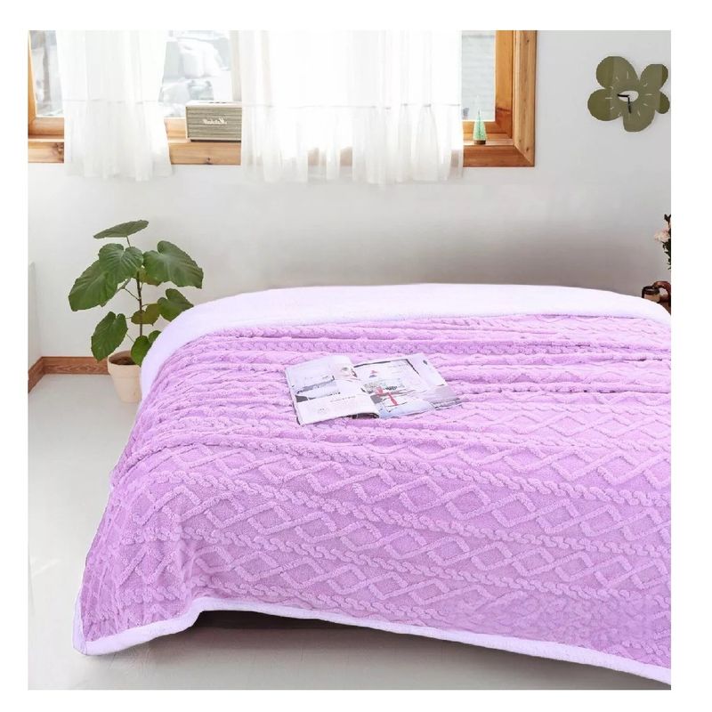 GENERICO - Frazada Polar Con Chiporro Medida 220x230cm King - 2 Plazas Lila