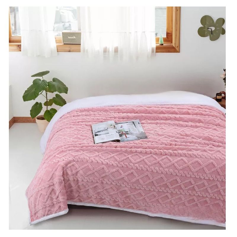 GENERICO - Frazada Polar Con Chiporro Medida 220x230cm King - 2 Plazas Rosado