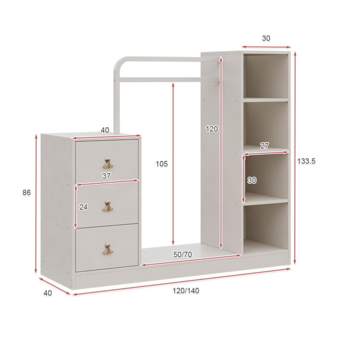 HOMER DESIGN - Mueble Armario Infantil Con Cajones Multiusos 140x133x40cm