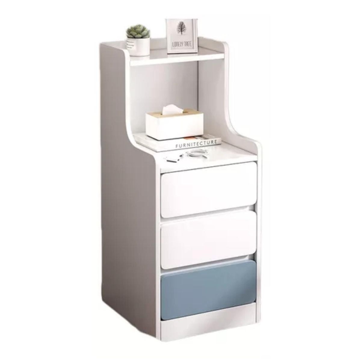 HOMER DESIGN - Mueble Velador Con 3 Cajones Blanco 25x34x87cm