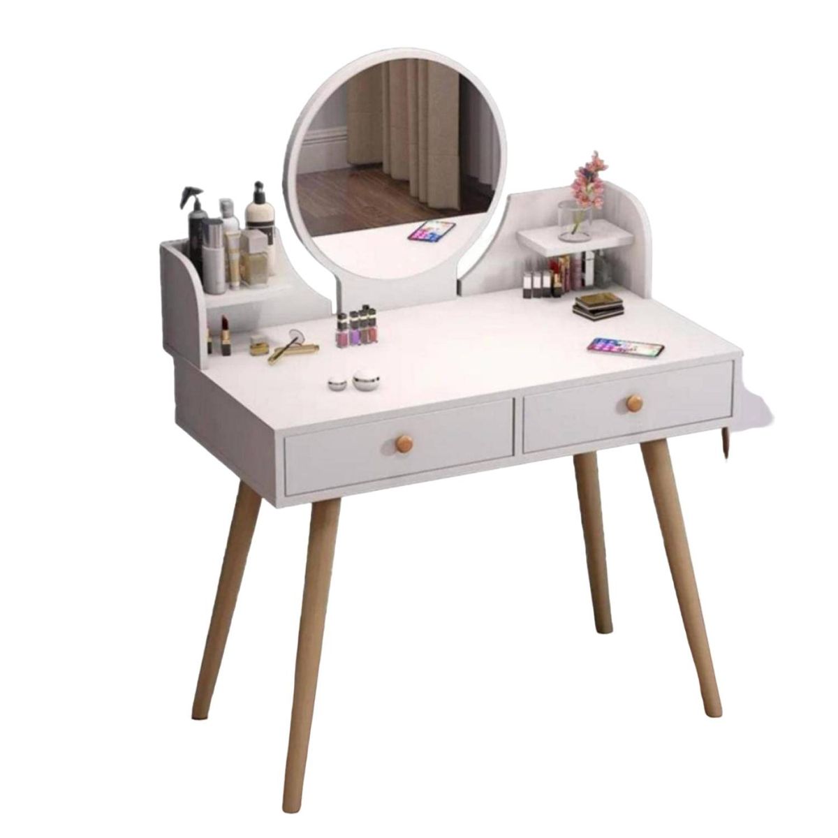 HOMER DESIGN - Mueble Tocador Organizador 2 Cajones Con Espejo 73x60x40cm