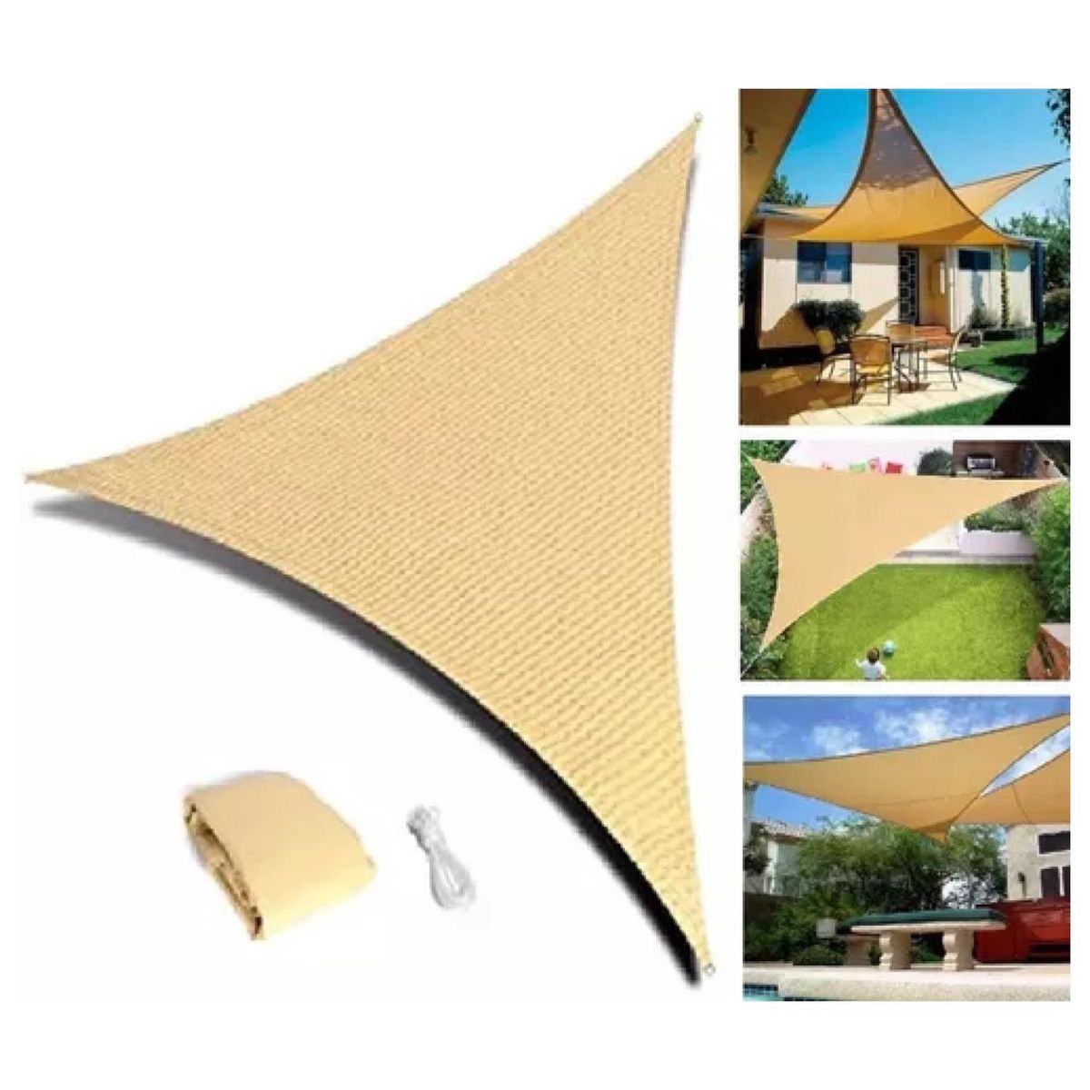 GENERICO - Toldo Vela Malla Sombreadora Triangular Beige 3x3x3Mts Malla Raschel