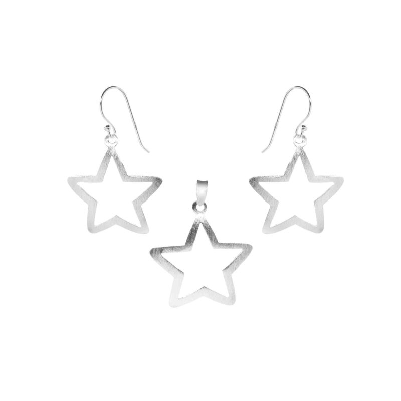 GENERICO - Conjunto de Plata Con Figuras de Estrellas Satinadas