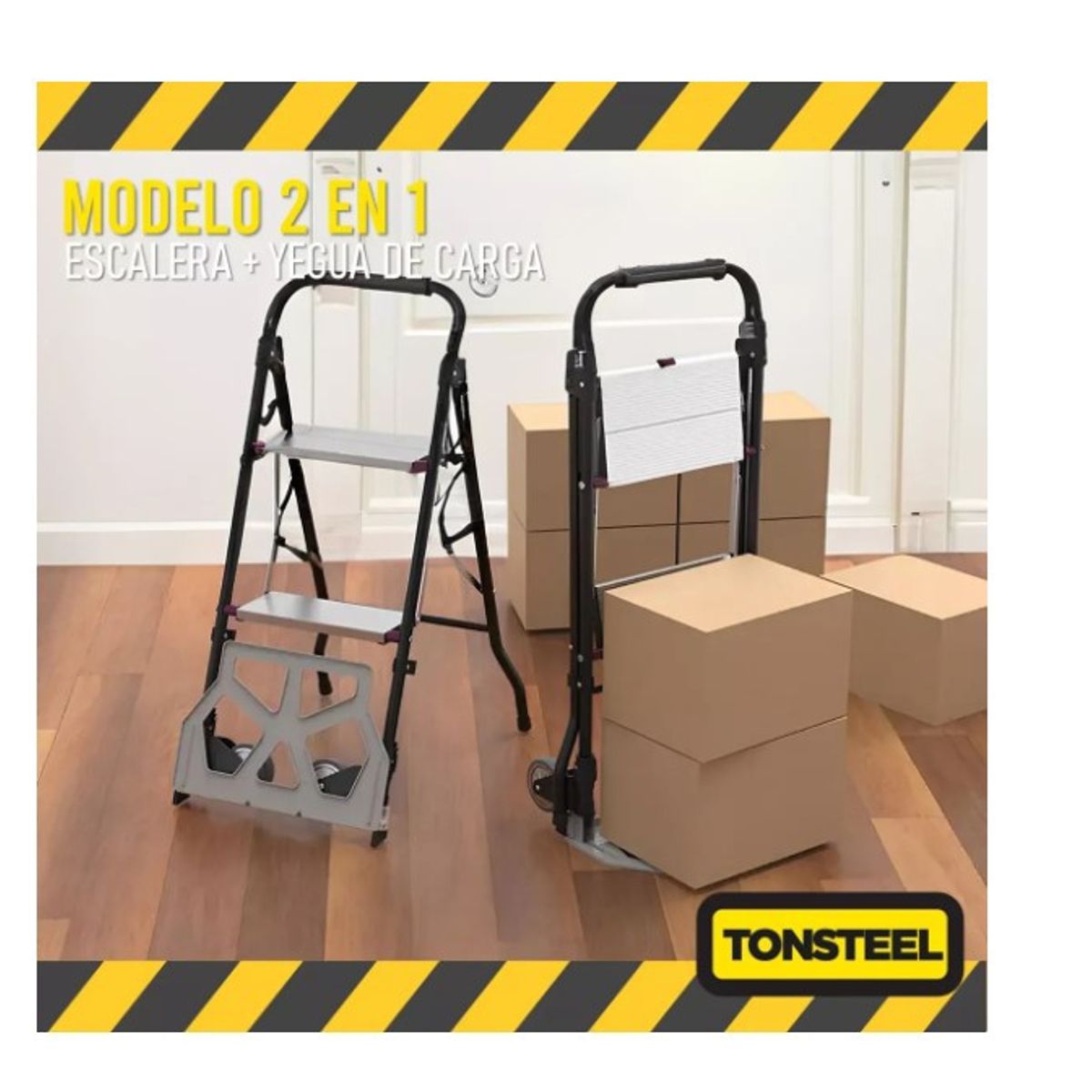 GENERICO - Escalera Plegable 2 Peldaños Y Carro De Carga Yegua 2 En 1