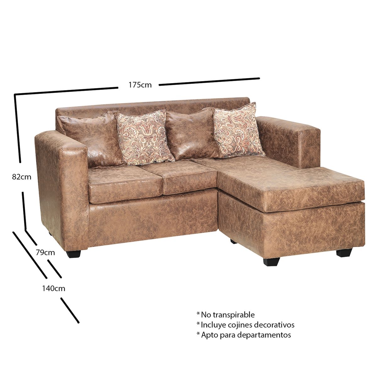 ADONIS LEUDH - Sofá Seccional Intercambiable Ezeiza Envejecido Café Terracota