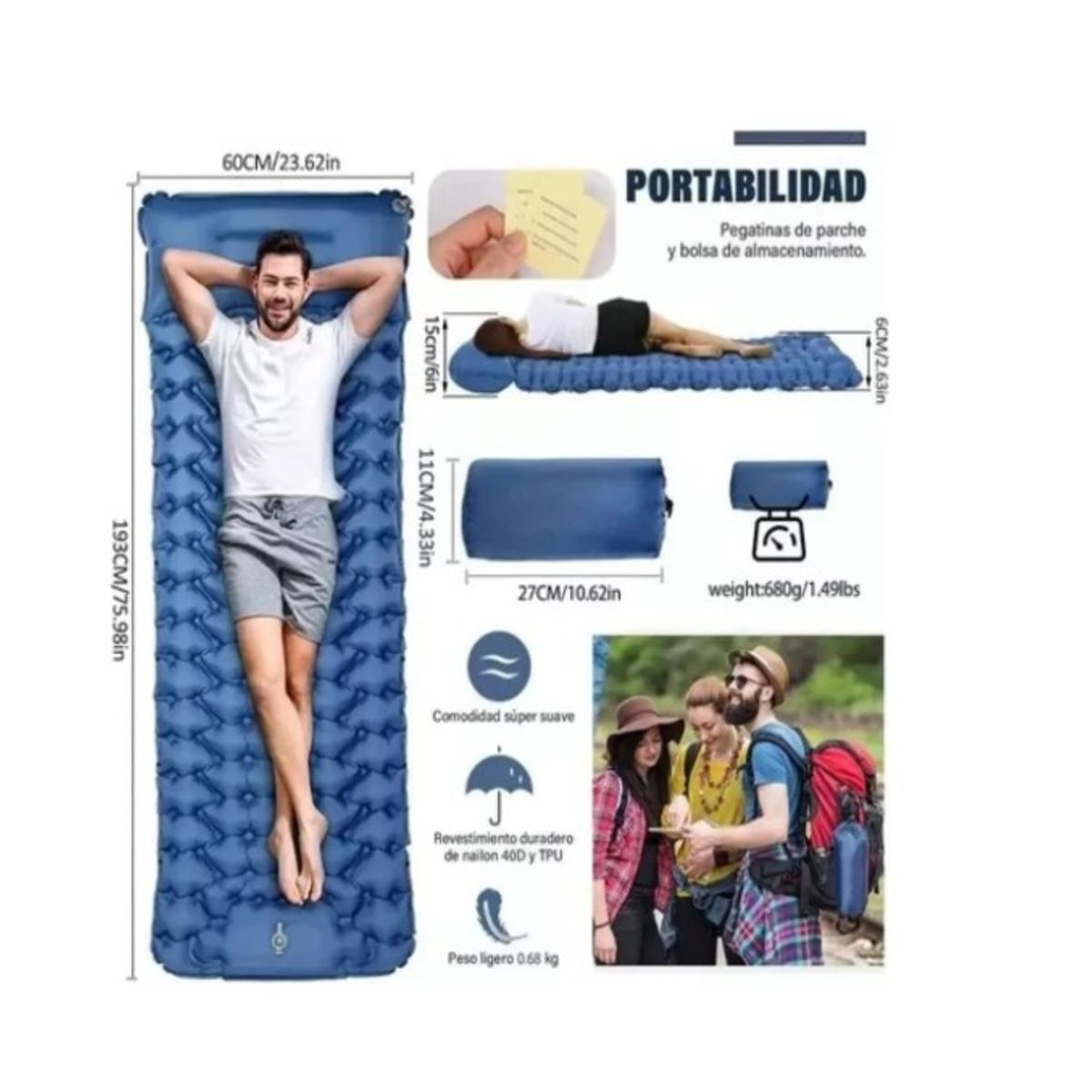 GENERICO - Colchoneta Inflable Plegable Para Acampada Y Senderismo