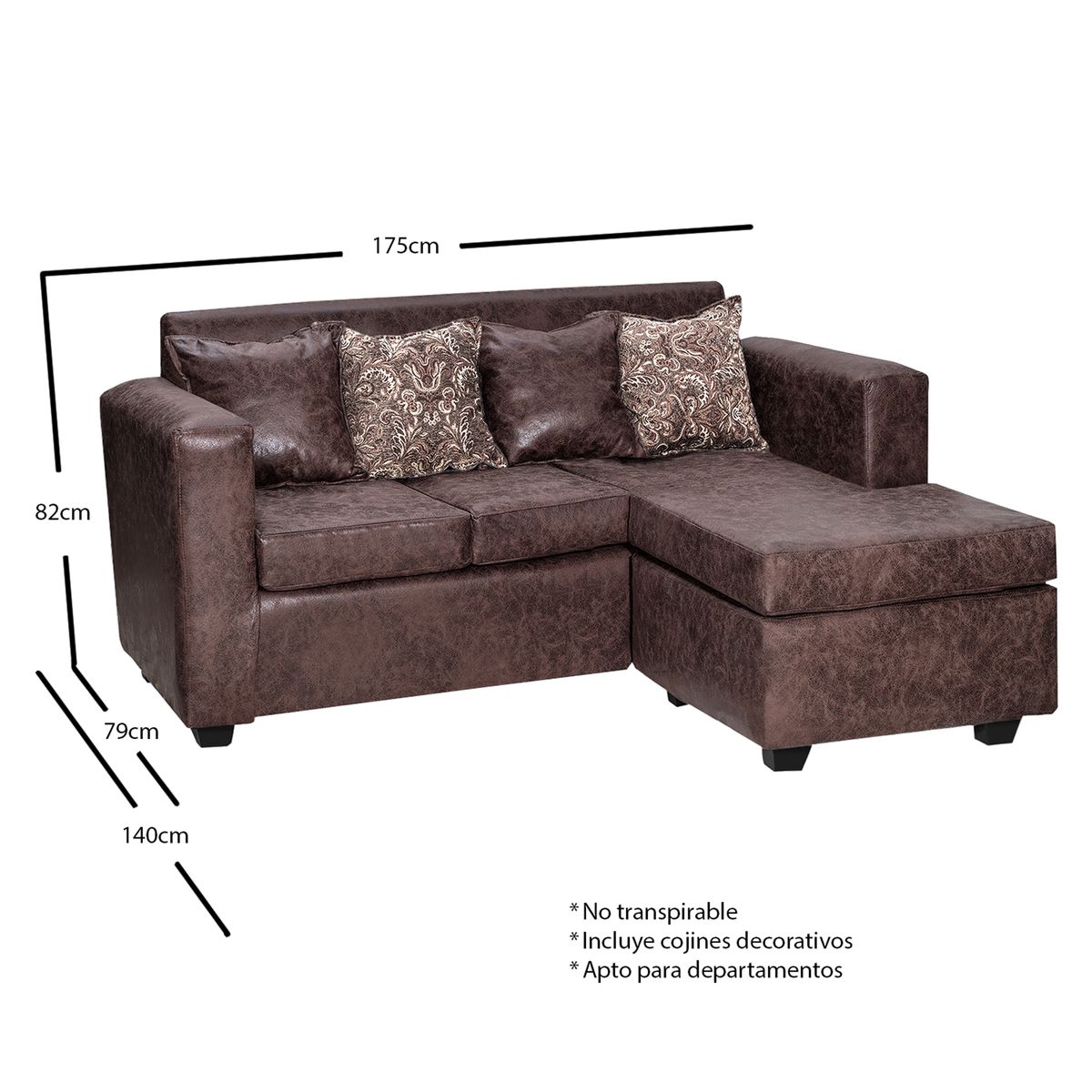 ADONIS LEUDH - Sofá Seccional Intercambiable Ezeiza Envejecido Café Oscuro