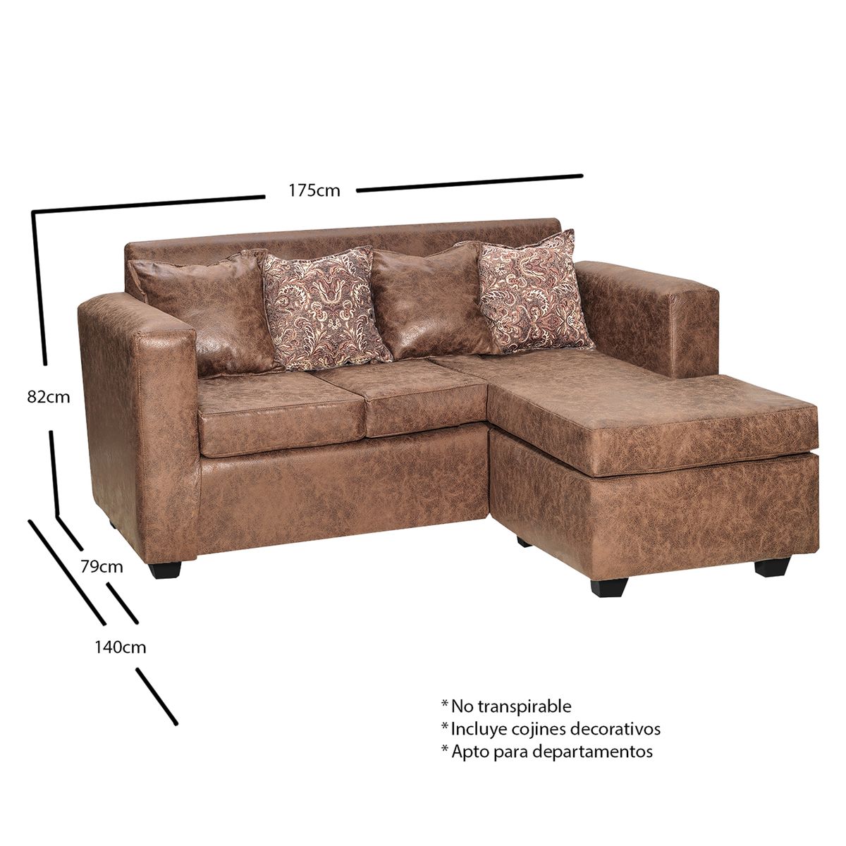 ADONIS LEUDH - Sofá Seccional Intercambiable Ezeiza Envejecido Café Claro.