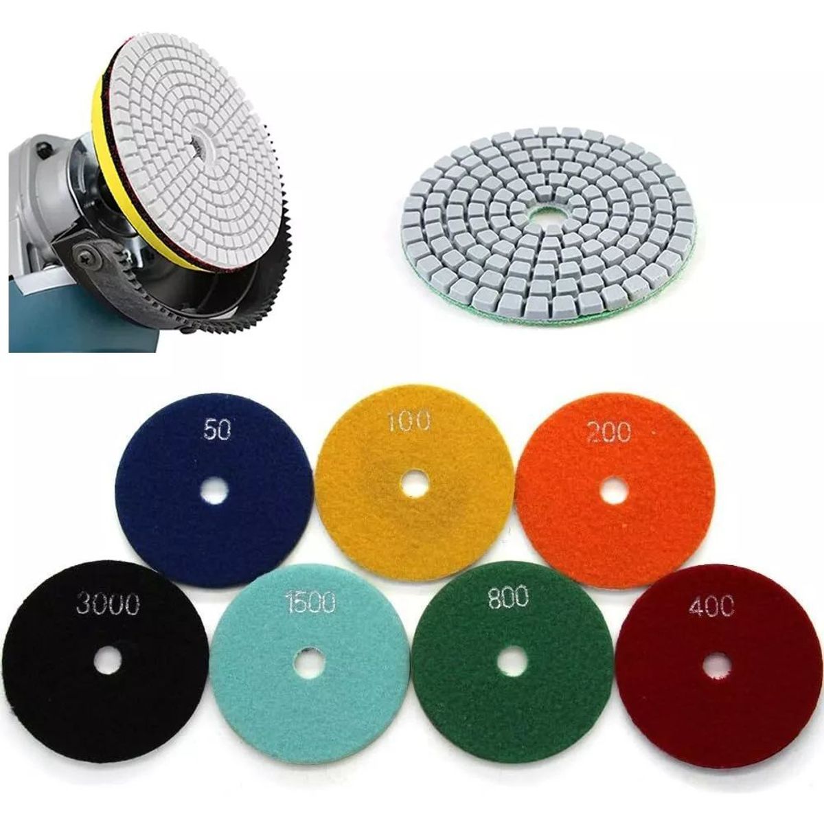 KUANGYE - Pack 7 Disco Almohadillas Lijado Pulido Recina Marmol Cuarzo