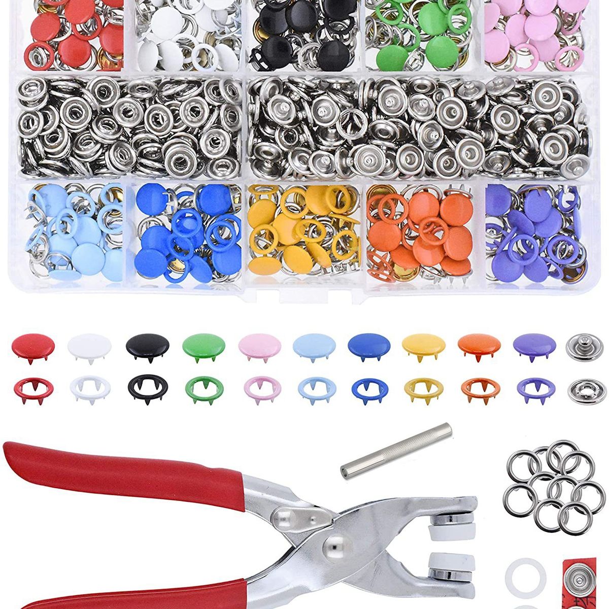 KUANGYE - Set De Remachadora + 200 Broches Botones Snap Metal Colores