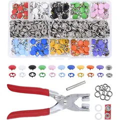 KUANGYE - Set De Remachadora + 200 Broches Botones Snap Metal Colores