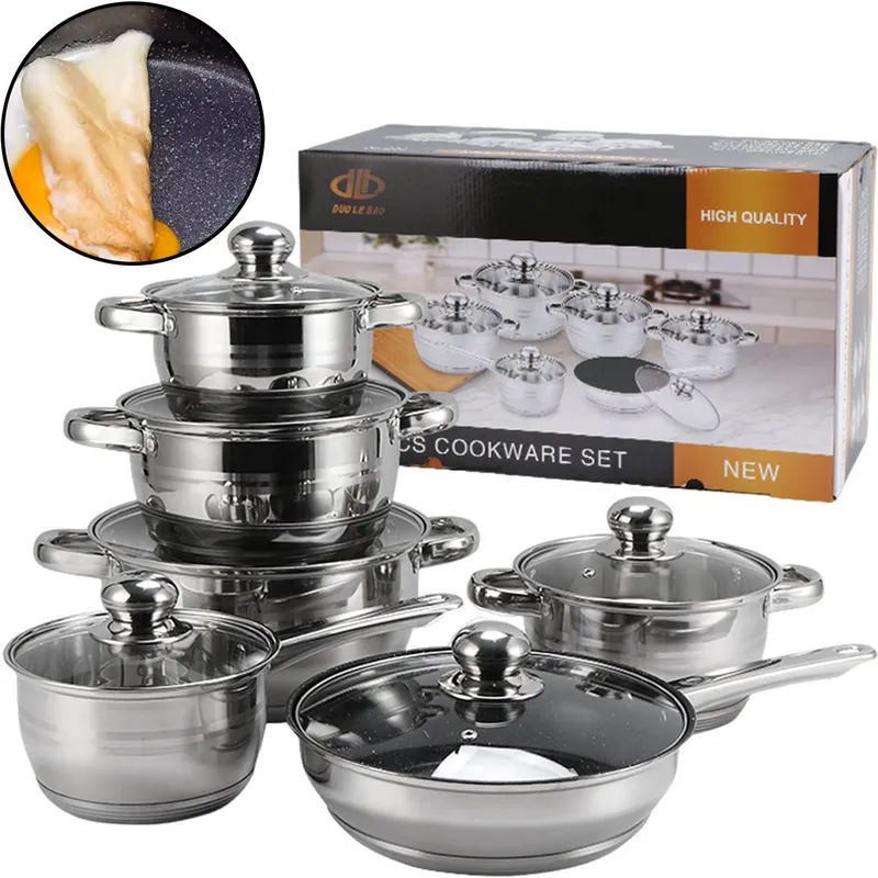 EDWINAYY - Bateria De Cocina 12 Pzs Acero Inoxidable Olla Antiadherente