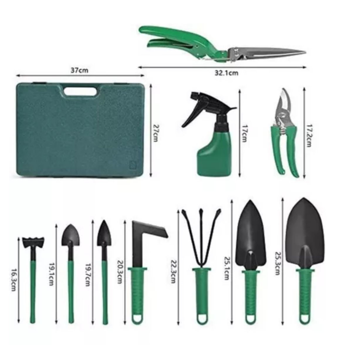 GENERICO - Kit Herramientas Jardinería Acero Rastrillo Tijera Podar