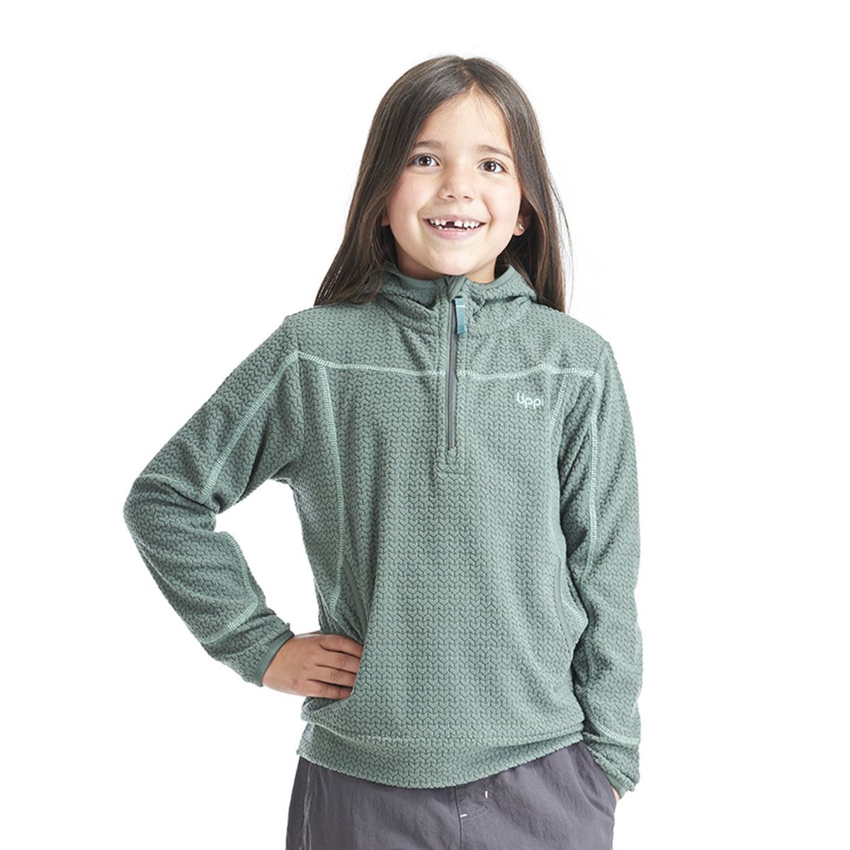 LIPPI - Poleron Niña Saltamontes Nano-F 14 Zip Hoody Verde Grisaceo Lippi