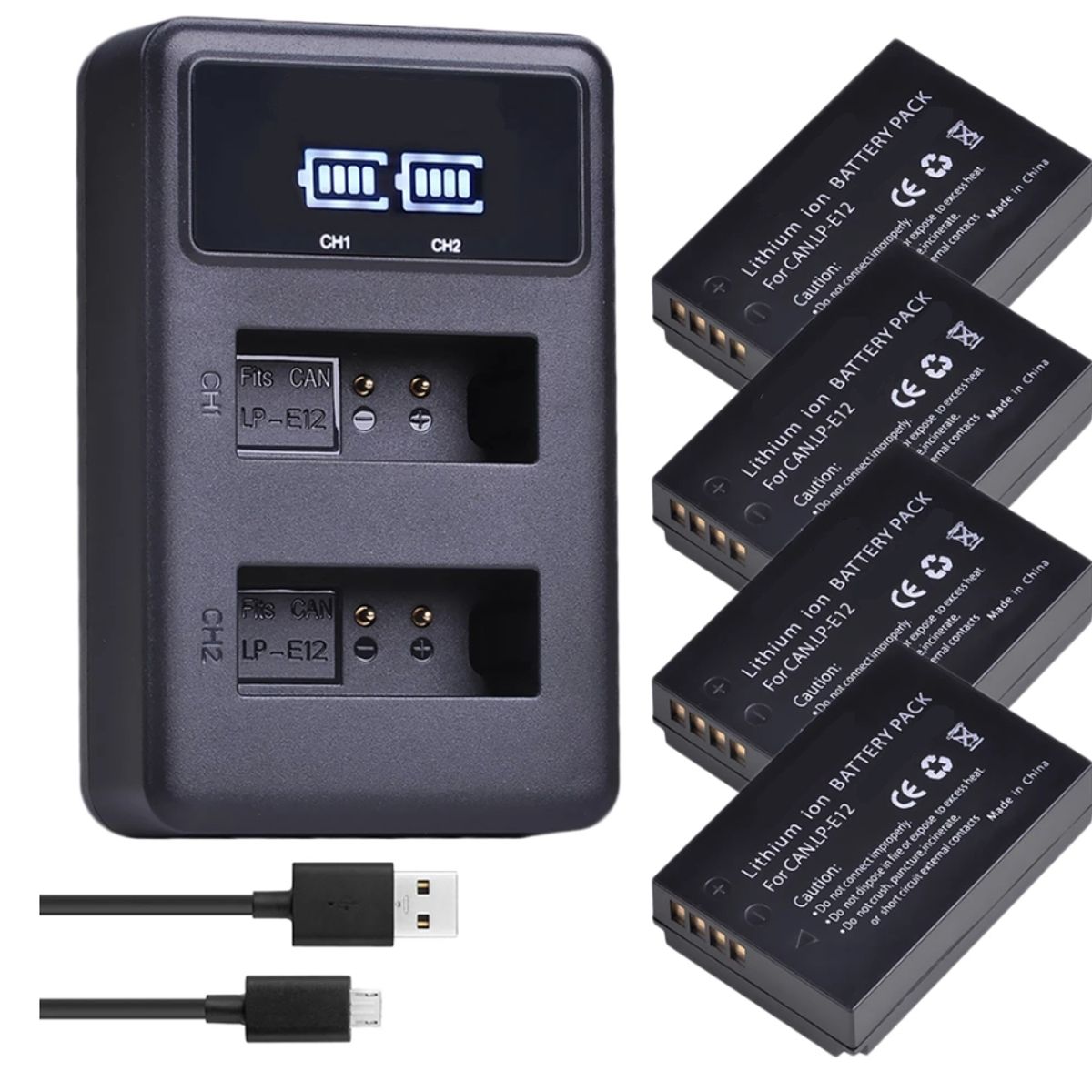 GENERICO - 4 BATERÍAS LP-E12 + CARGADOR DOBLE LC-E12 ALTERNATIVO CANON