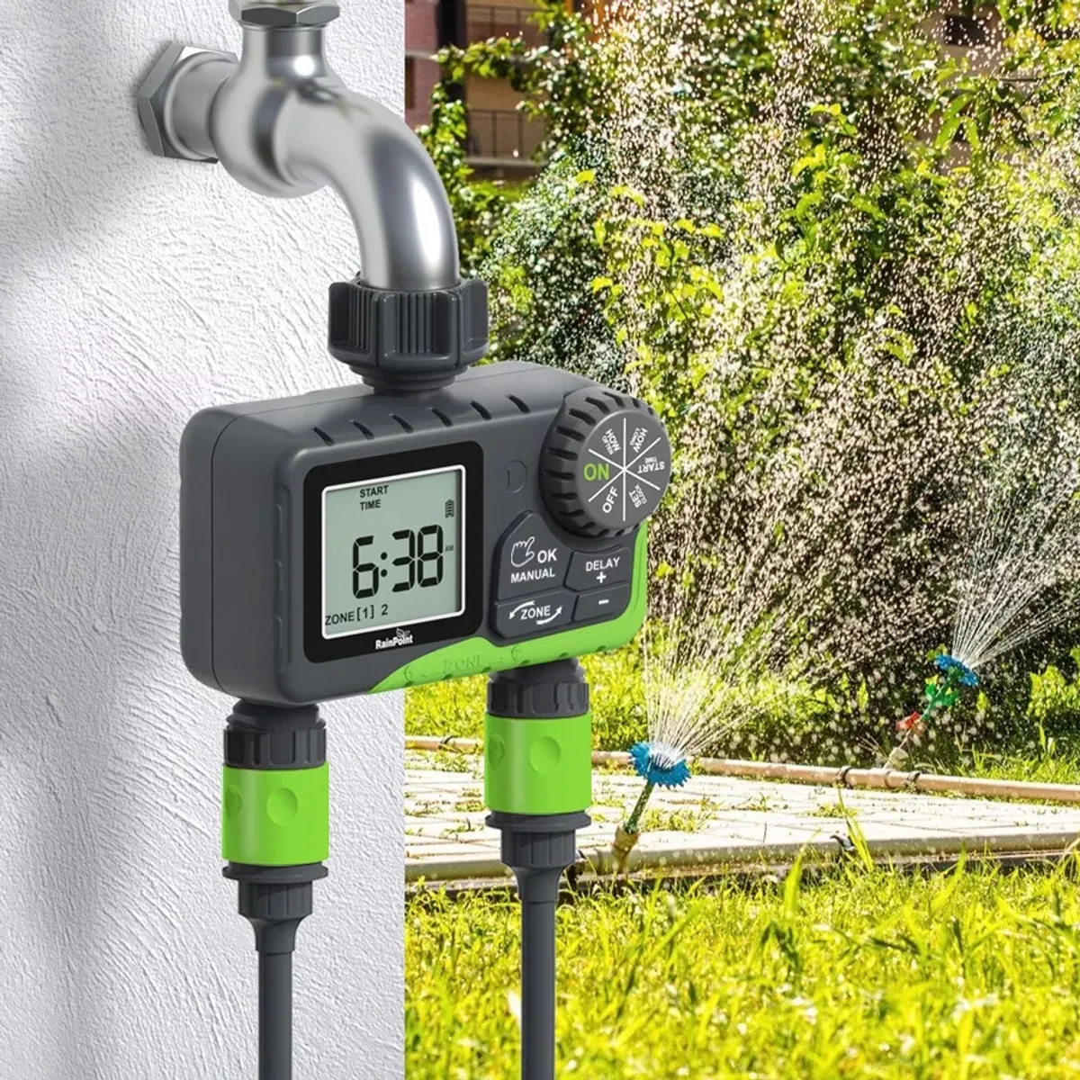 RAINPOINT - Programador Riego Automatico Controlador Digital 2 Zonas